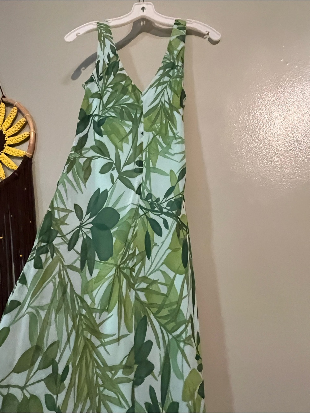 Ann Taylor Y2K 100% Silk Lined Sleeveless Green Leaf Print Maxi Dress Boho 10 - Picture 7 of 11